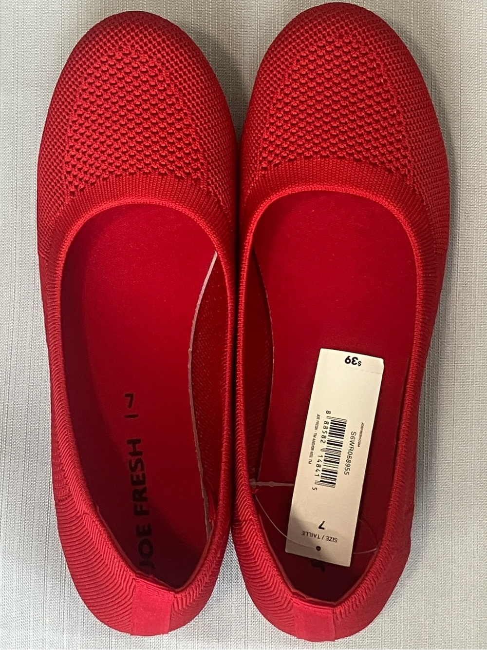 NWT Joe Fresh Red Knit Ballet Flats Size 7 | Lightweight Slip-On Shoes - Picture 2 of 11